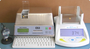 C53 Tablet Hardness Tester with Adam Balance & Mitutoyo Thickness Measuring Gauge. Click to expand / shrink.